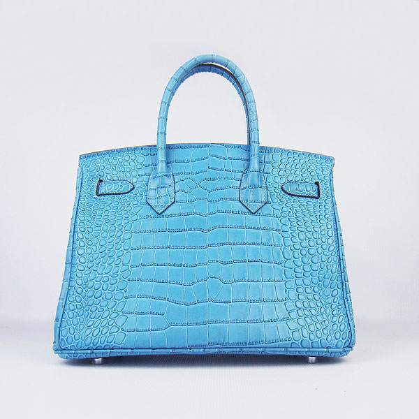Replica Hermes Birkin 30CM Crocodile Veins Bag Blue 6088 On Sale